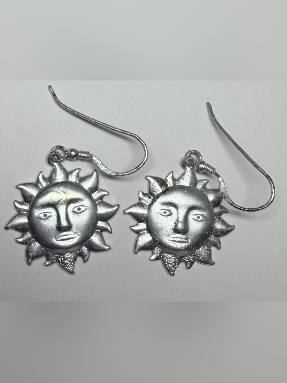 Sun Face Dangle Earrings in Silver-tone (sun’s are 3/4”)